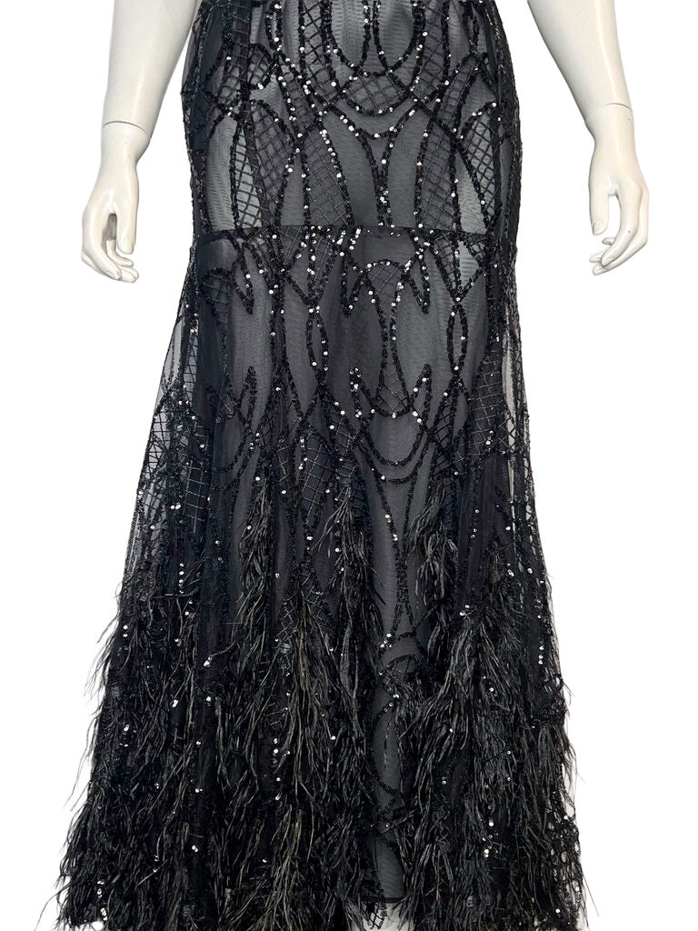 Feather & Sequin Sheer Gown Size M