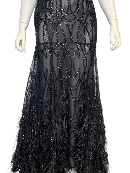 Feather & Sequin Sheer Gown Size M