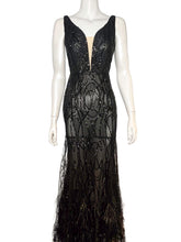 Load image into Gallery viewer, Feather &amp; Sequin Sheer Gown Size M

