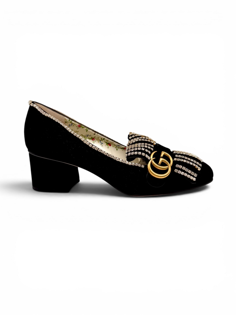 Marmont Crystal Embellished Suede Heels