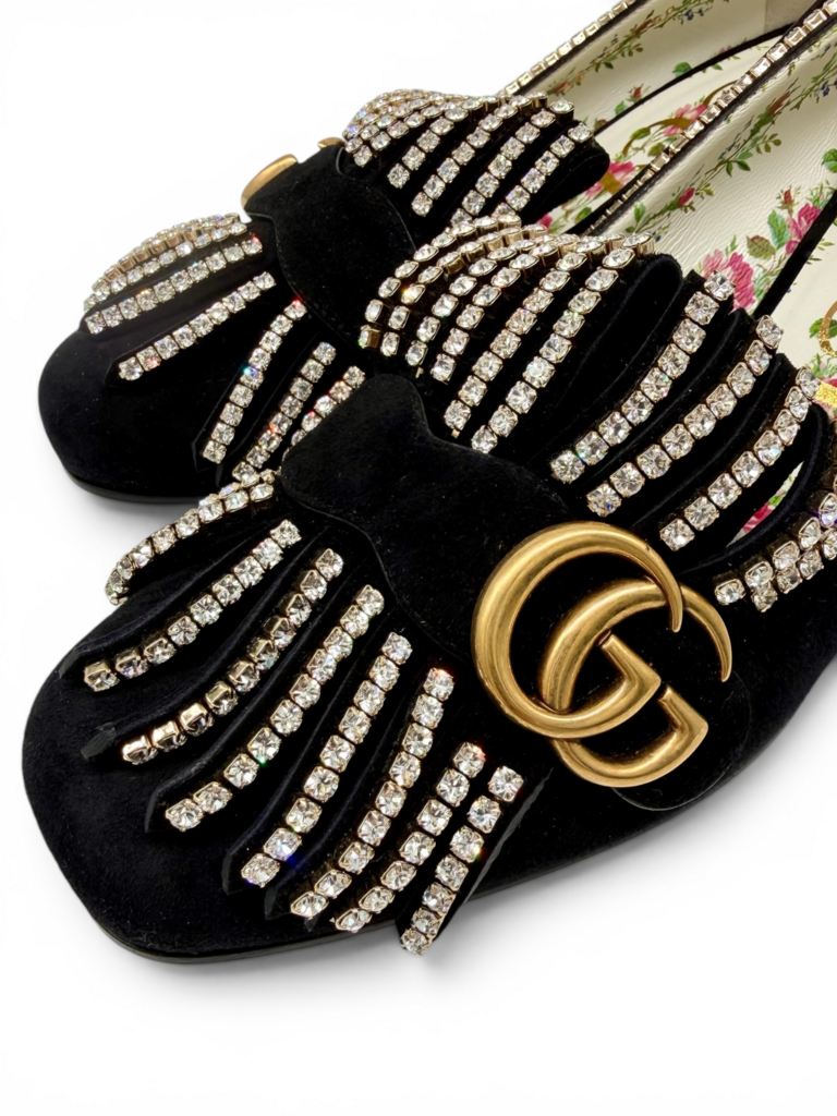 Marmont Crystal Embellished Suede Heels