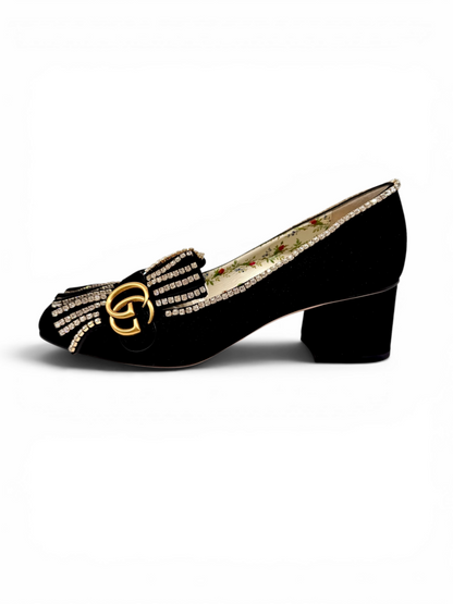 Marmont Crystal Embellished Suede Heels
