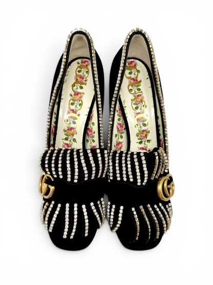 Marmont Crystal Embellished Suede Heels