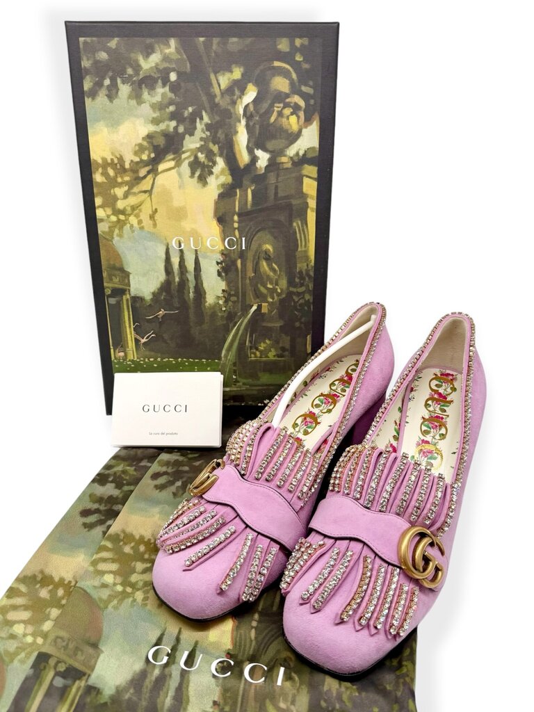 Gucci GG Marmont Crystal Embellished Suede Shoes (Incl Dbags & Box)Size 40 Est RRP $1895