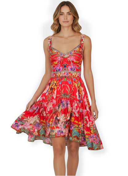 Camilla 'Ruffle Some Feathers' Short Silk Dress Size XS Est RRP $799