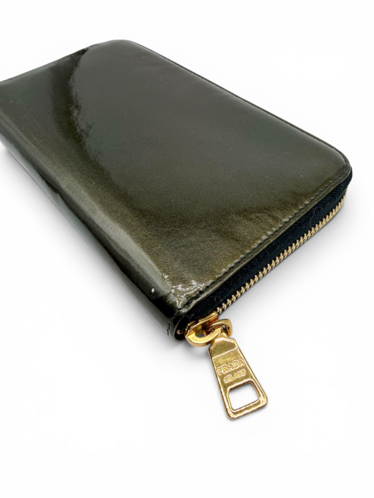Prada Patent Leather Zip Around Wallet