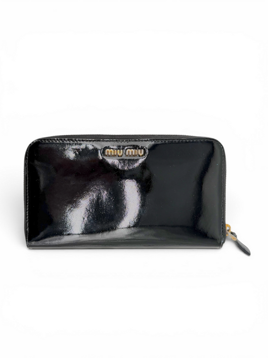 Miu Miu Patent Continental Zip Around Wallet