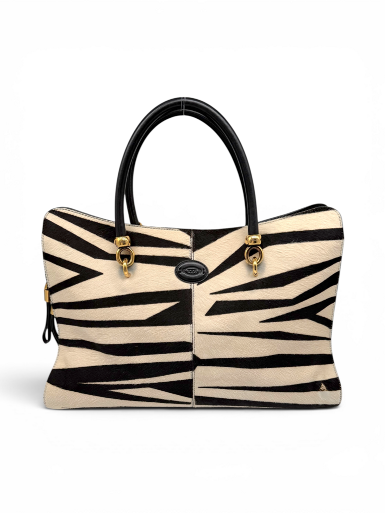 Tods Zebra Print Calf Skin Bag