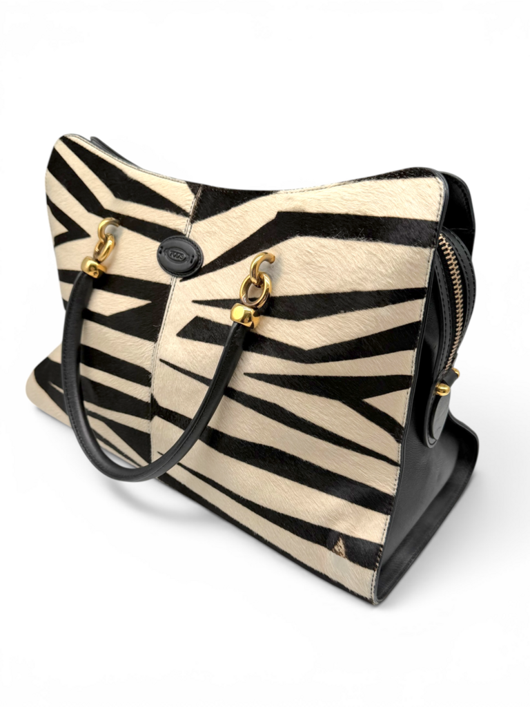 Tods Zebra Print Calf Skin Bag