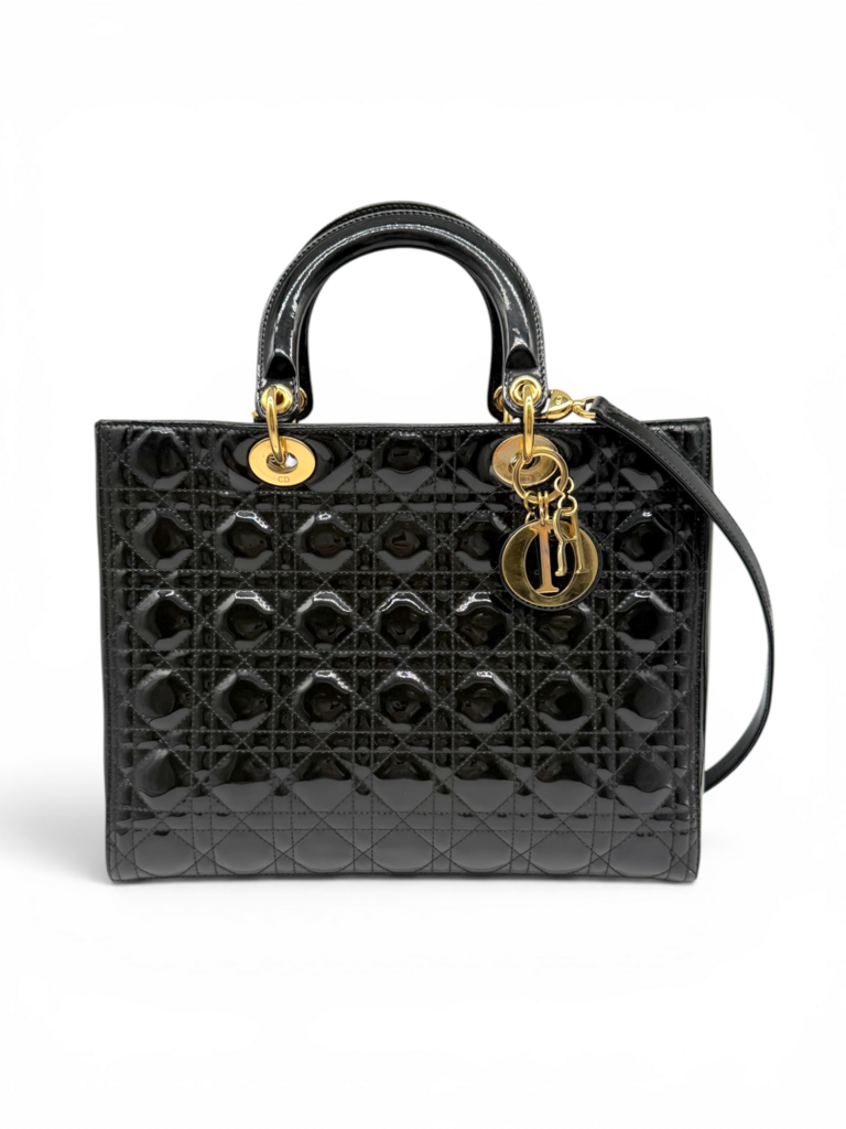 Christian Dior 'Cannage Large Lady Dior' Patent Leather Bag