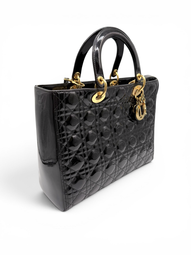 Christian Dior 'Cannage Large Lady Dior' Patent Leather Bag