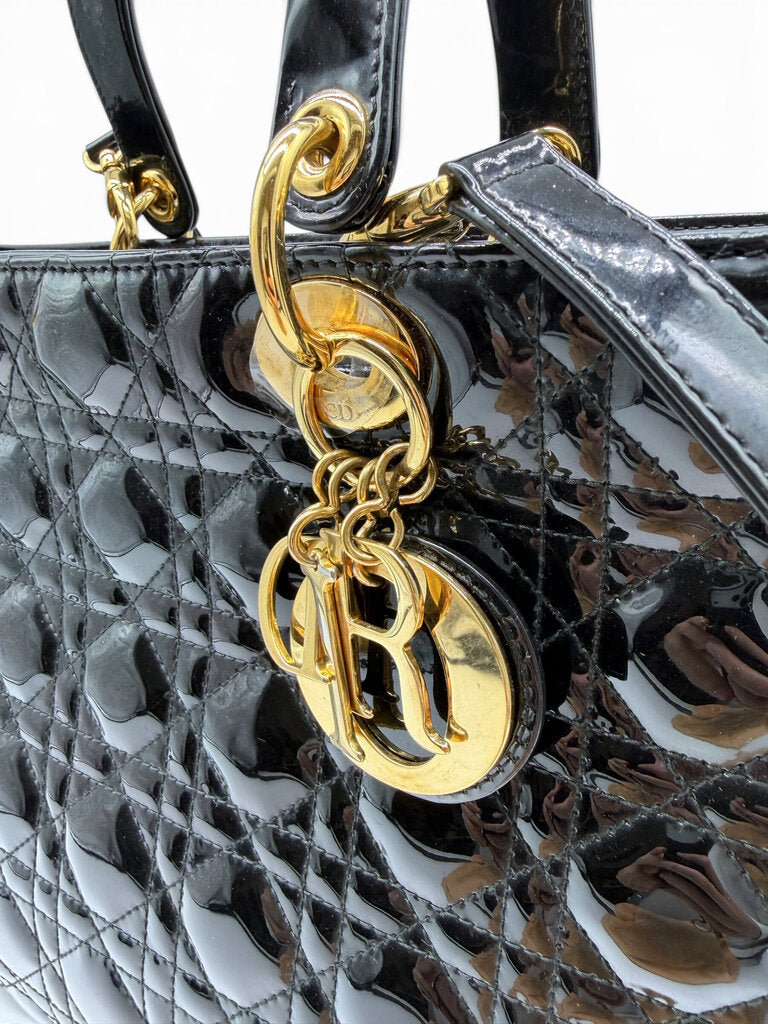 Christian Dior 'Cannage Large Lady Dior' Patent Leather Bag