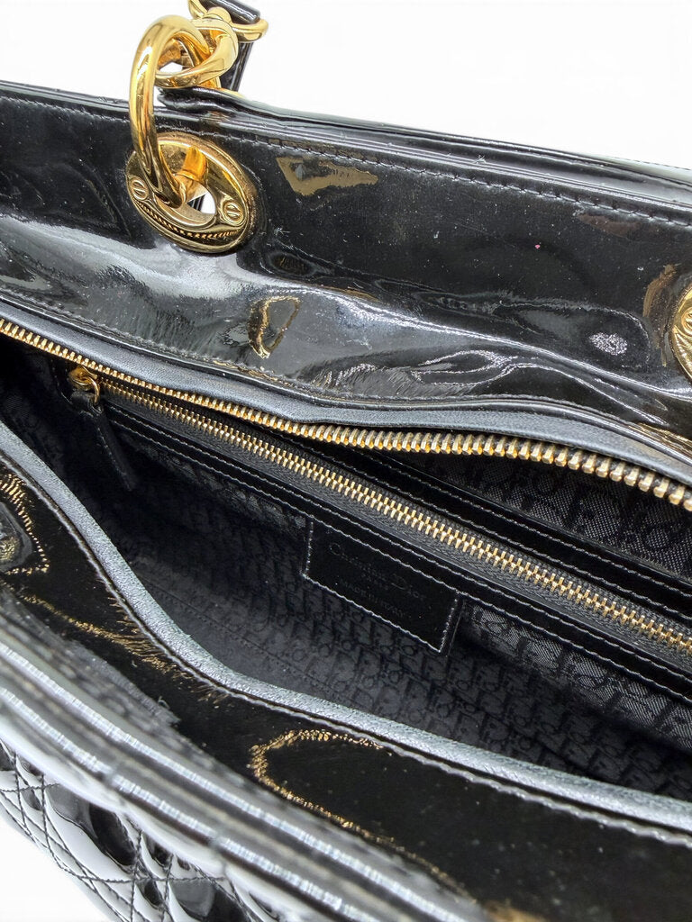 Christian Dior 'Cannage Large Lady Dior' Patent Leather Bag