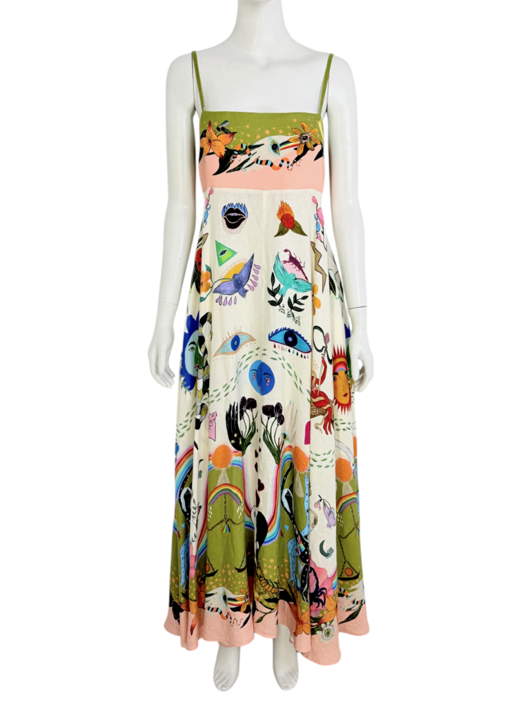 'Evergreen' Midi Linen Dress Size 12