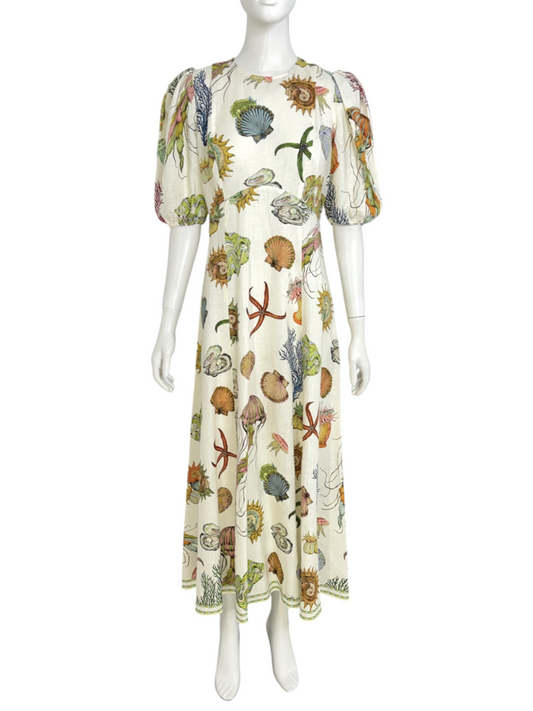 'Sea' Midi Linen Dress Size 10