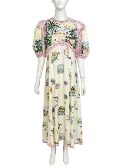 'Sunset' Midi Linen Dress Size 12