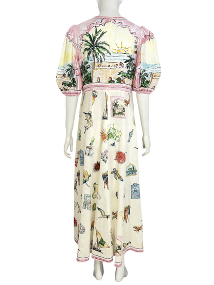 'Sunset' Midi Linen Dress Size 12