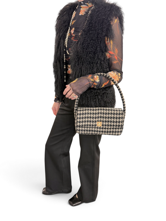 Knit Houndstooth Handbag With Dust Bag