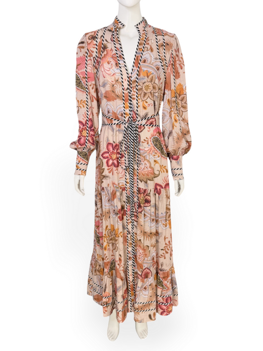 Floral Long Sleeve Dress With Belt Size 2