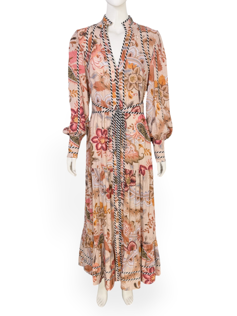 Floral Long Sleeve Dress With Belt Size 2