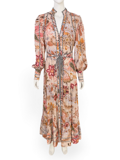 Floral Long Sleeve Dress With Belt Size 2