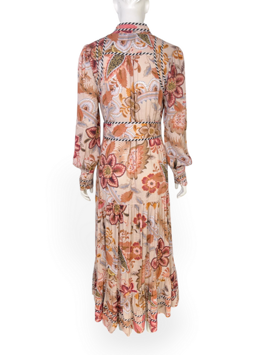 Floral Long Sleeve Dress With Belt Size 2