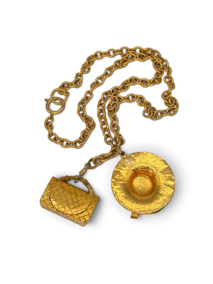 Coco Chapeau & Quilted Handbag Charm Vintage Necklace