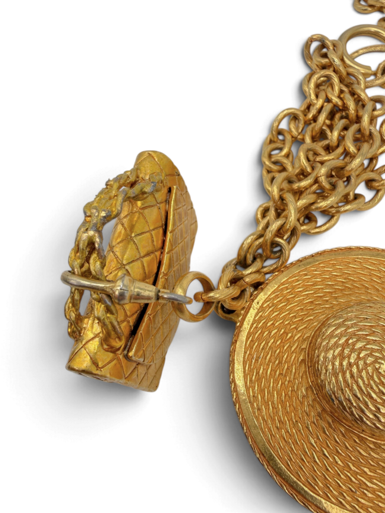 Coco Chapeau & Quilted Handbag Charm Vintage Necklace