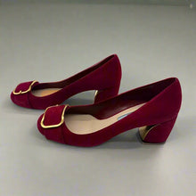 Load image into Gallery viewer, Prada Suede Heels with Buckle Size 37.5
