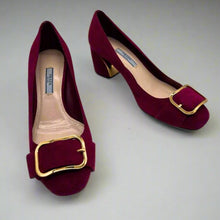 Load image into Gallery viewer, Prada Suede Heels with Buckle Size 37.5
